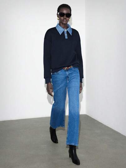 Lumivelle 优雅通勤拼色Polo领卫衣，秋冬