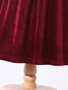 Glamorique Kids Đầm midi chữ A cổ tròn tay bồng khoét sâu họa tiết ngọc trai nhung thanh lịch cổ điển cho bé gái, Đầm dự tiệc Giáng sinh - Màu Đỏ Sâu - Xem 7