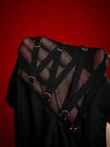 Menodora SHEIN Sport Women's Mesh Patchwork Long Sleeve Cropped T-Shirt And Hollow-Out Leggings Sports Suit Long Sleeve Workout Set Cut Out Leggings Legging Two Piece Set - Black - View 6