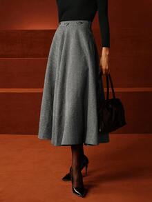 Anewsta 女士秋冬商务休闲A字裙，百搭 - 深灰色 - 查看 5