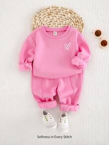 Cozy Pixies 2pcs Baby Girl Rainbow Pattern Crew Neck Raglan Sleeve Sweatshirt And Jogger Pants Set - Pink - View 1