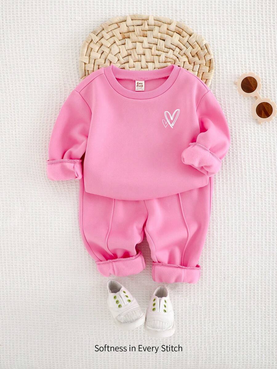 Cozy Pixies 2pcs Baby Girl Rainbow Pattern Crew Neck Raglan Sleeve Sweatshirt And Jogger Pants Set - Pink - View 1