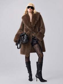 ROMWE EDITION Women's Retro Faux Fur Coat, Fashionable For Autumn/Winter - Coffee Brown - View 10