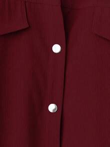 EMERY ROSE Plus Size Casual Corduroy Solid Color Shirt, Autumn - Burgundy - View 5