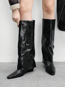 CUCCOO BIZCHIC Women's Fashion Versatile Square Toe Wedge Ankle Boots - Black - View 4