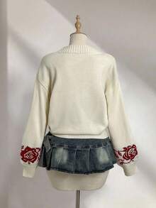 Elamini Áo len dệt kim Jacquard cổ chữ V đa năng, tay dài, phong cách cổ điển, mùa thu/đông - Nhiều màu - Xem 2