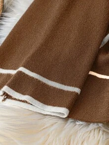 DreamSkyne Conjunto de cárdigan y pantalones de punto con recorte de color bloque elegante para talla grande - Multicolor - Ver 5