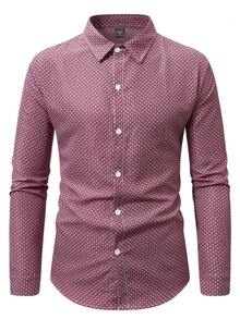 Manfinity Mode Men's All-Over Print Long Sleeve Single-Breasted Casual Commuter Shirt Burgundy Shirts For Men Slim Fit Shirt Men Casual Long Sleeve Shirts For Men Daily Leisure, Weekend Trips, Outdoor Activities, Travel Expeditions, Relaxed Work Environments Or Semi-Formal Occasions,Boyfriend/Husband Gift, Anniversary Gift Christmas