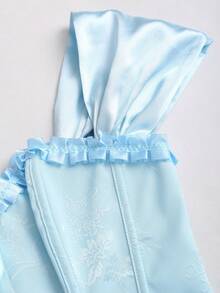 Sweetra Blusa de mujer con hombros descubiertos, volantes y estampado floral con nudo en la cintura - Azul - Ver 5