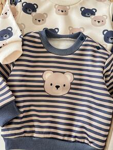 新生男宝宝可爱卡通图案针织长袖卫衣裤套装，秋冬款 - 彩色 - 查看 7