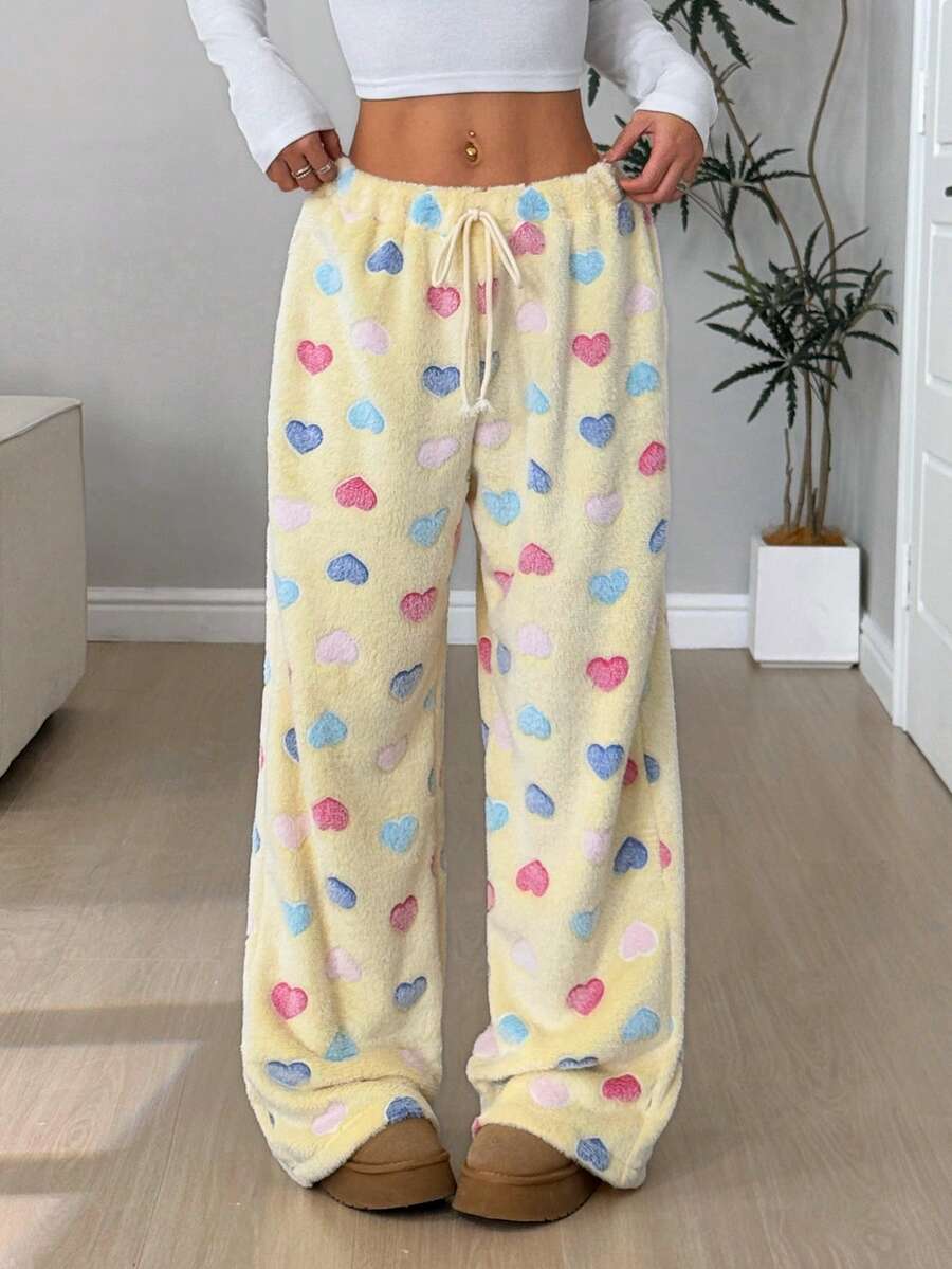 Flirla Christmas New Plush Printed Comfy Women Loose Straight Leg Pants Fall Cloth For Women - Yellow - View 1