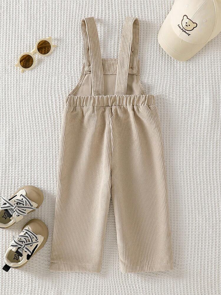 SHEIN Playful Pals Mono de pana con bordado de letras caqui para bebés niños de 0 a 3 años, adecuado para salidas, uso casual, fiestas de cumpleaños - Caqui - Añade 2