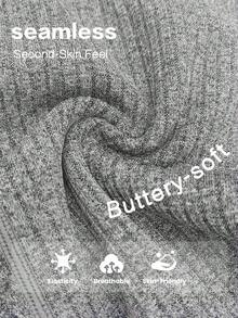 Gameset SHEIN Sport 女士纯色简约休闲无缝运动瑜伽紧身裤 - 炭灰 - 查看 8