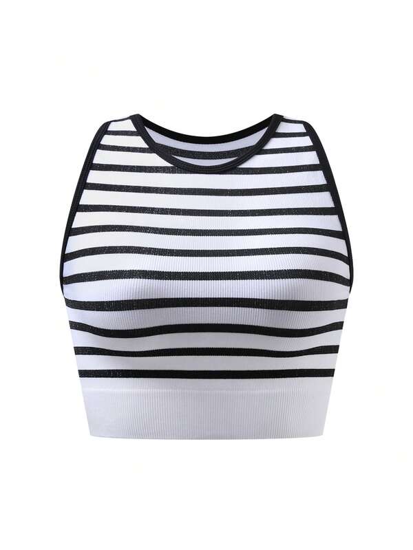 SuitURBody Women's Contrast Stripe Sleeveless Fitted Tank Top, Basic Tee, Versatile For Layering, Essential For Women