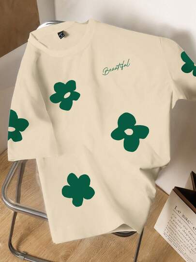 Manfinity Joysei Herr-T-shirt med blommigt och bokstavstryck, sommar