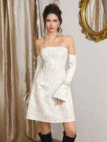 SHEIN Clasi 白色修身简约性感抹胸迷你裙，适合派对、休闲聚会 - 白色 - 查看 7