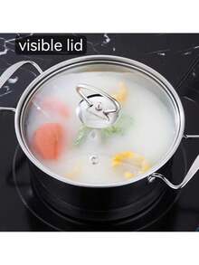 Stainless Steel Soup Pot, Single Serve Hot Pot For Cooking Soup, Noodles, Porridge, Suitable For Induction Cooktop, Gas Stove, Electric Ceramic Stove, Home, Fast Food, Restaurant, Canteen, Picnic - Silver - View 11