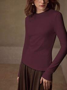 MOTF PREMIUM STRETCHY & SKIN-FRIENDLY SOLID COLOR ROUND NECK SLIM FIT FASHIONABLE LONG SLEEVE VERSATILE WOMEN'S BASE LAYER TOP