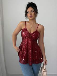 Rafferiza Fashionable Commuter Sexy Solid Color Beaded Camisole - Burgundy - View 4