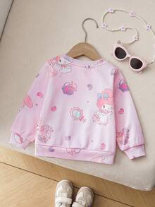 HELLO KITTY AND FRIENDS | SHEIN Baby Girl Casual Cute Cartoon & Letter Print Pullover Sweatshirt, Suitable For Spring/Autumn Daily Wear - Pink - View 2