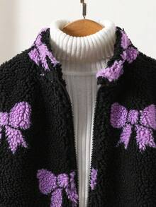 SHEIN Süße Baby-Mädchen Schleife Dekor Fleece Stehkragenjacke, lässig & vielseitig für Herbst/Winter - Schwarz - Übersicht 6