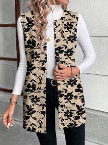 SHEIN LUNE Casual Elegant Knit Women's Floral Print Jacket, Suitable For Autumn/Winter, Suitable For Outings And Commuting - Multicolor - View 5