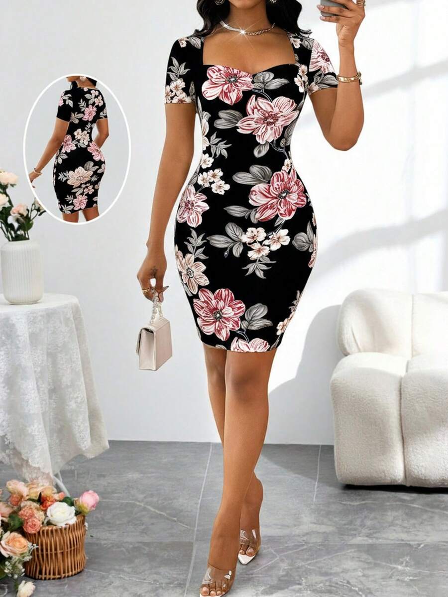 SHEIN Lady 毕业礼服女式毕业礼服白色毕业礼服毕业装节日服装婚礼宾客礼服女士生日礼服女士商务休闲女士节日 - 黑色 - 查看 1