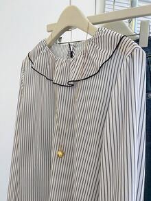 Resyla Blusa de manga larga holgada con volantes y rayas para mujer - Multicolor - Ver 7