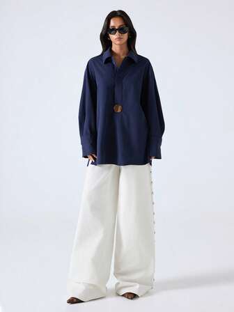 LYSMO Camisa básica de manga larga de unicolor casual para mujer