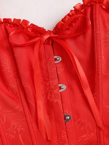 SHEIN Unity Nueva blusa con hombros descubiertos, volantes, estampado floral, nudo delantero y cintura ceñida - Rojo - Ver 3