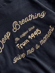 Manfinity VCAY 男士休闲字母刺绣连帽衫，秋冬季，弹力长袖上衣 - 黑色 - 查看 8