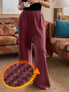 DAZY Quần dài dệt kim rộng rãi thường ngày cho nữ, Thu/Đông - Đỏ - Xem 3