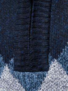 Manfinity Homme Men's Casual Diamond Pattern Stand Collar Sweater, Autumn/Winter Navy Blue Sweater Quarter Zip Sweater Men, Long Sleeve Top - Navy Blue - View 4