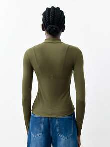 Maija 2025 Nuevo Top de manga larga con cuello alto de malla de unicolor para otoño/invierno, elegante y moderno para uso urbano y diario, versátil y romántico, apto para fiestas de Navidad, Año Nuevo, Acción de Gracias, playa, graduación, moda, vacaciones, adecuado para invitados de boda, anfitriones, citas, fiestas, conciertos, brunch, aeropuerto y múltiples ocasiones