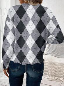 EMERY ROSE Women's Casual Diamond Plaid V-Neck Sweater, Suitable For Autumn/Winter Christmas - Multicolor - View 2