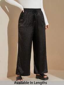 SHEIN Tall CURVE Pantalon décontracté ample avec cordon de serrage et poches, imprimé léopard grande taille - Noir - Voir 1