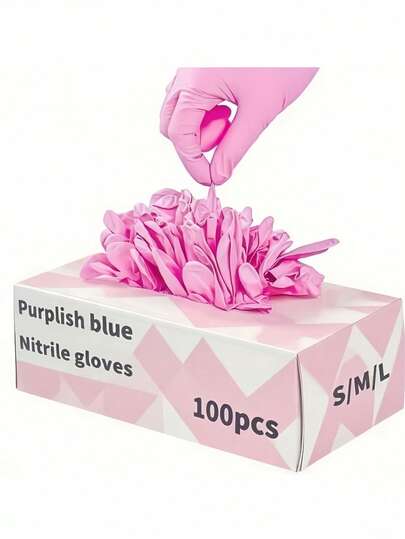 50/100 unidades de luvas descartáveis de nitrilo, cor rosa (preferencial), sem pó, sem látex, impermeáveis, antiestáticas, multiuso para limpeza doméstica, cozinha, banheiro e salão de beleza.