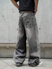 Manfinity EMRG Męskie luźne, swobodne jeansy z szerokimi nogawkami i kieszeniami - Jasnoszary - Zobacz 2