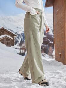 SHEIN In My Nature 女士休闲弹力腰带拼接口袋宽松阔腿徒步裤