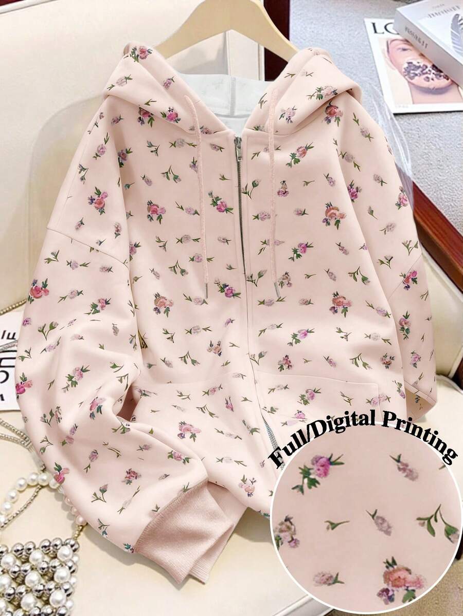 SHEIN Sudadera con estampado floral diminuto de talla grande - Multicolor - Ver 1