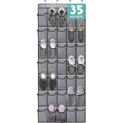 Organizador de zapatos colgante de puerta gris, de tela Oxford resistente para mayor durabilidad - 6-35 bolsillos ofrecen gran capacidad, la parte trasera de malla mejora la ventilación. Diseño ahorra espacio que se ajusta al armario, entrada, dormitorio, reduce el desorden. Fácil de instalar sin perforar, se cuelga de manera segura en las puertas. Ideal para guardar zapatos, calcetines, accesorios, un regalo práctico para inauguración de casa u amantes de la organización.
