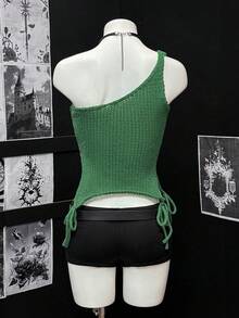 EgrlEra Y2K 性感单肩针织背心搭配系带女士针织上衣 - 綠色 - 查看 2