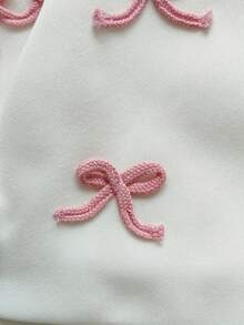 Vintaside Kids Baby Girls' Sweet White Round Neck Long Sleeve Pullover Top, Detailed With Pink Drawstring Bow, Minimalist Fitted Style, Suitable For Daily Wear, School, Birthday Party, And Family Activities - Multicolor - View 6