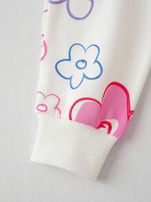 DORA | SHEIN 2pcs/Set Young Girl Cute Graphic Print Cartoon Figure Graphic Crew Neck Long Sleeve Sweatshirt & Letter Graphic Flared Casual Outdoor Pants Suit - White - View 3