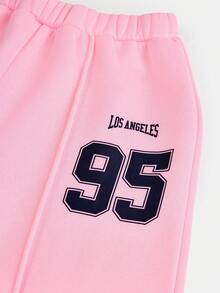 Girlism 少女休闲学院风街头字母数字印花圆领卫衣搭配高腰阔腿直筒针织裤套装，灰色返校穿搭套装，灰色女童运动裤套装 - 彩色 - 查看 4