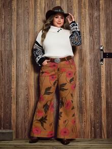 EMERY ROSE Calça jeans feminina plus size com estampa digital, outono/inverno - Multicolorido - Ver 4