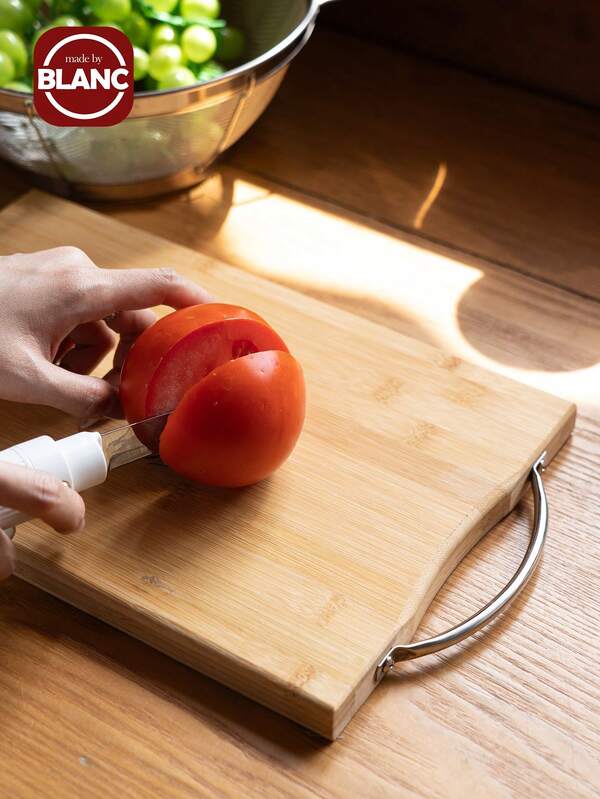 1pc Bamboo Cutting Board With Handle For Kitchen, Chopping, Slicing, Dicing, Rolling Dough, Meat Tenderizing,