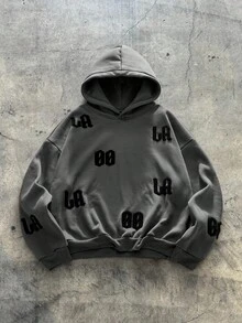 AXEPEAK 男士休闲宽松落肩连帽运动衫 - 灰色 - 查看 1