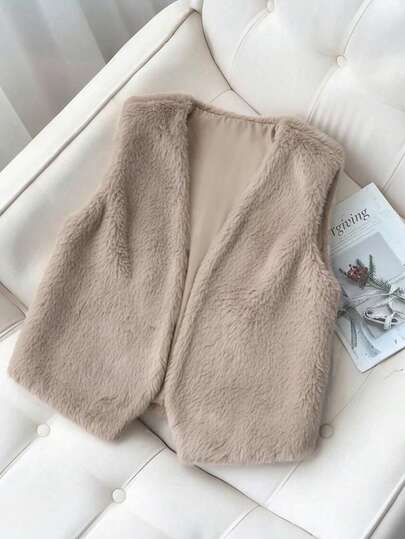 Franclia Dam enfärgad V-ringad ärmlös casual mångsidig varm kort väst/jacka