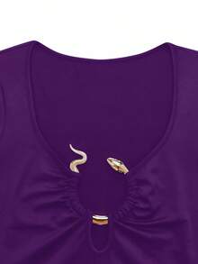 Maweii Plus Size Solid Color Ring Decor Sexy Bodysuit - Purple - View 4